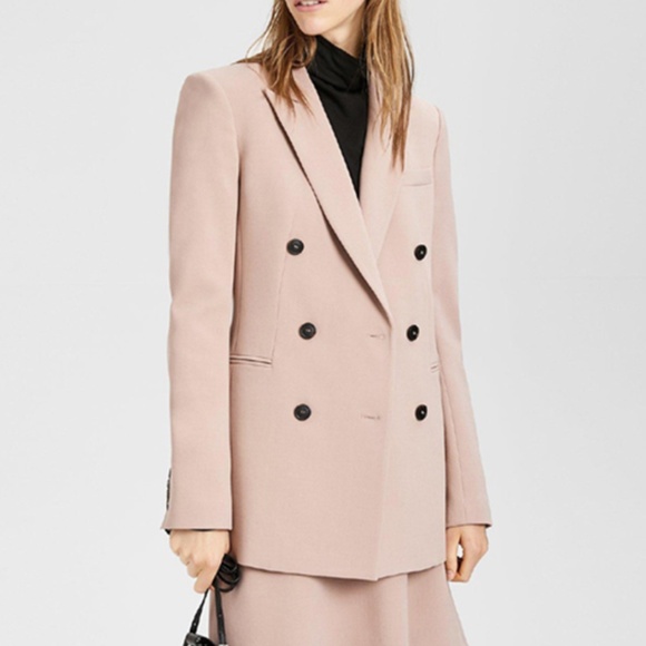 Theory Double-Breasted Power Jacket Blazer Pink